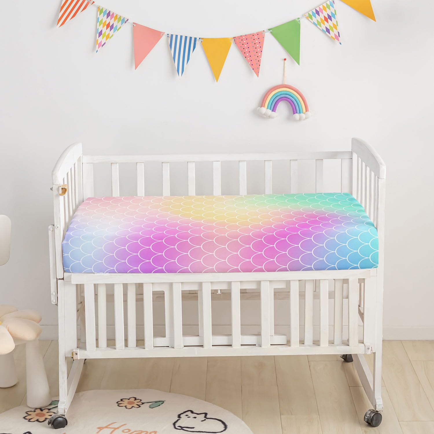 Datura Home mermaid scales crib skirt enhances tidy nursery aesthetics