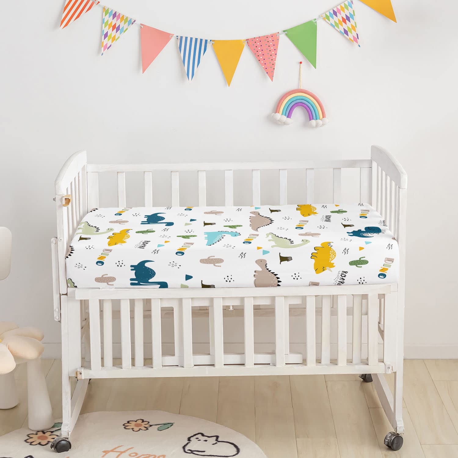 Datura Home crib skirt provides neat edge and easy coordination with nursery furniture.