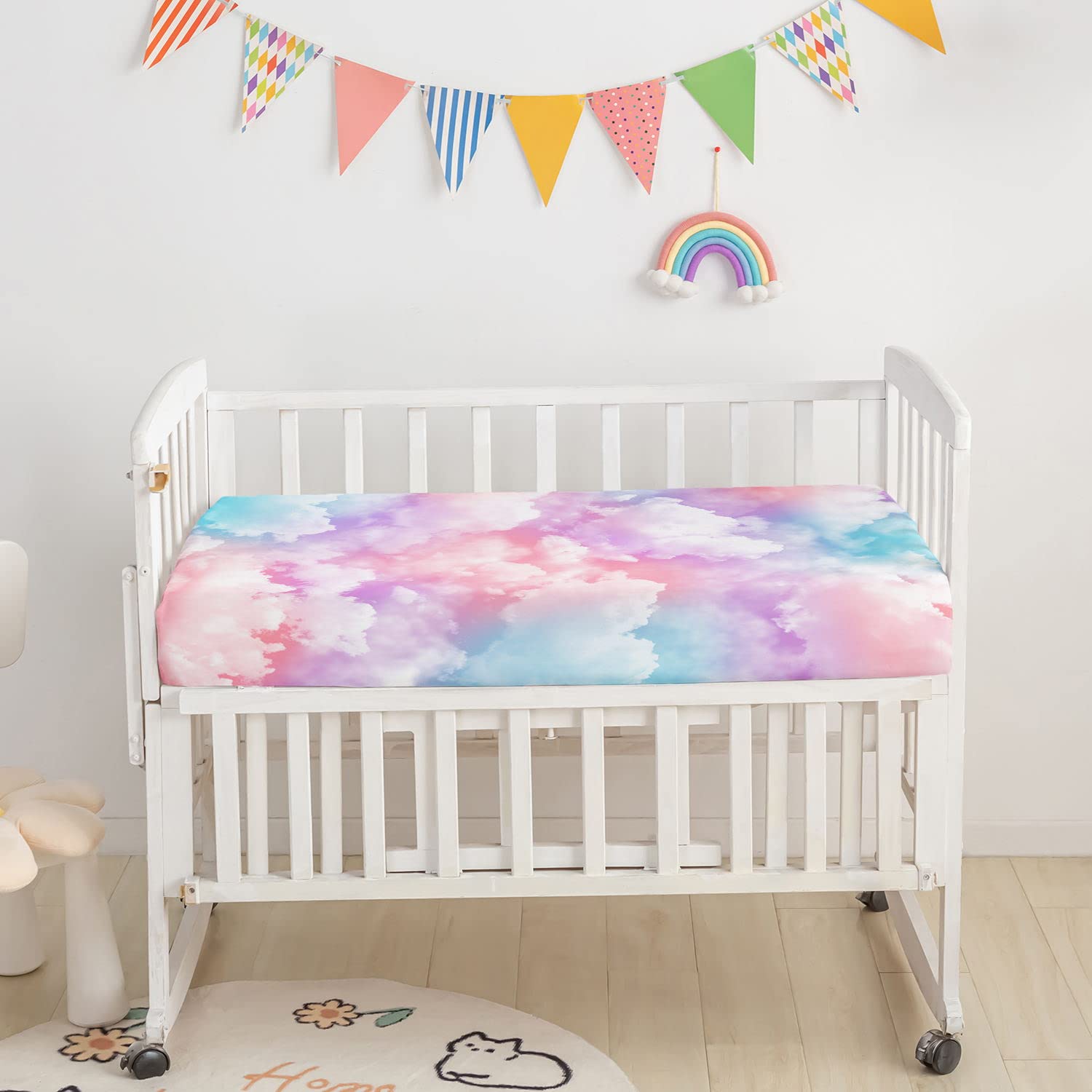 Datura Home watercolor butterfly crib skirt brightens nursery decor