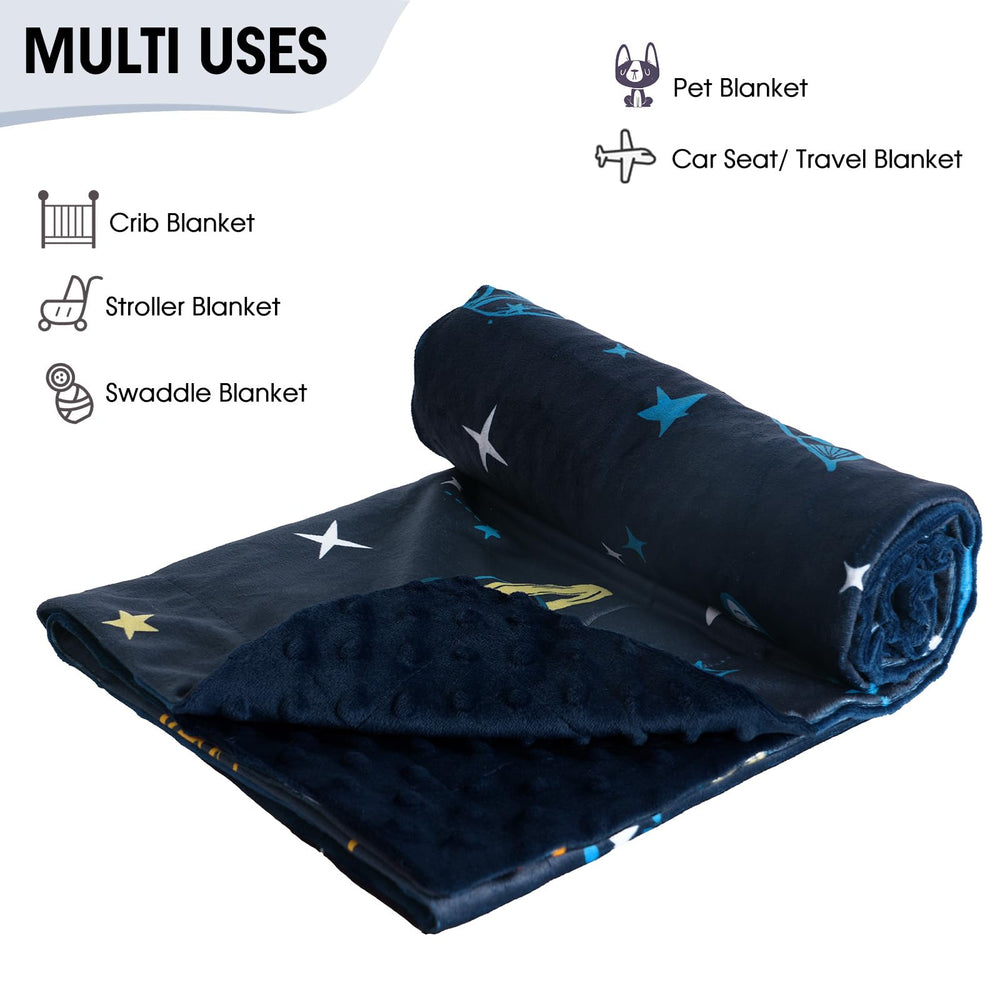 David's Kids Minky blanket 40x50 inches fits a crib nicely.