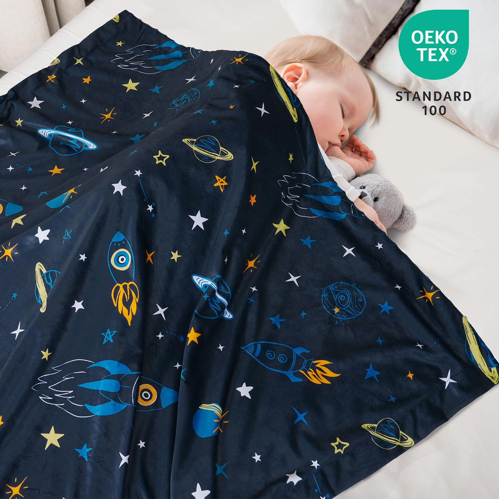 David's Kids Minky blanket rainbow pattern provides cozy warmth for stroller trips.