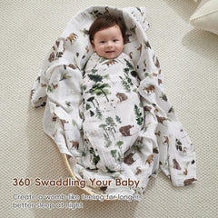 David's Kids muslin swaddle blanket in green pattern keeps baby cozy during naps