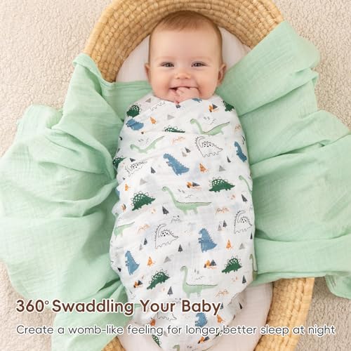 David's Kids dinosaur pattern swaddle evokes playful comfort for baby.