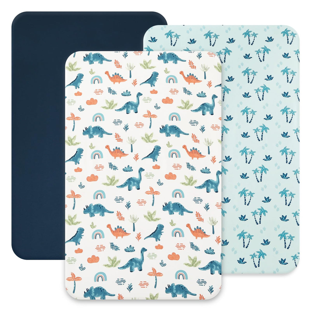 David's Kids dinosaur blue mini crib sheet pack; ultra-soft microfiber for cozy sleep