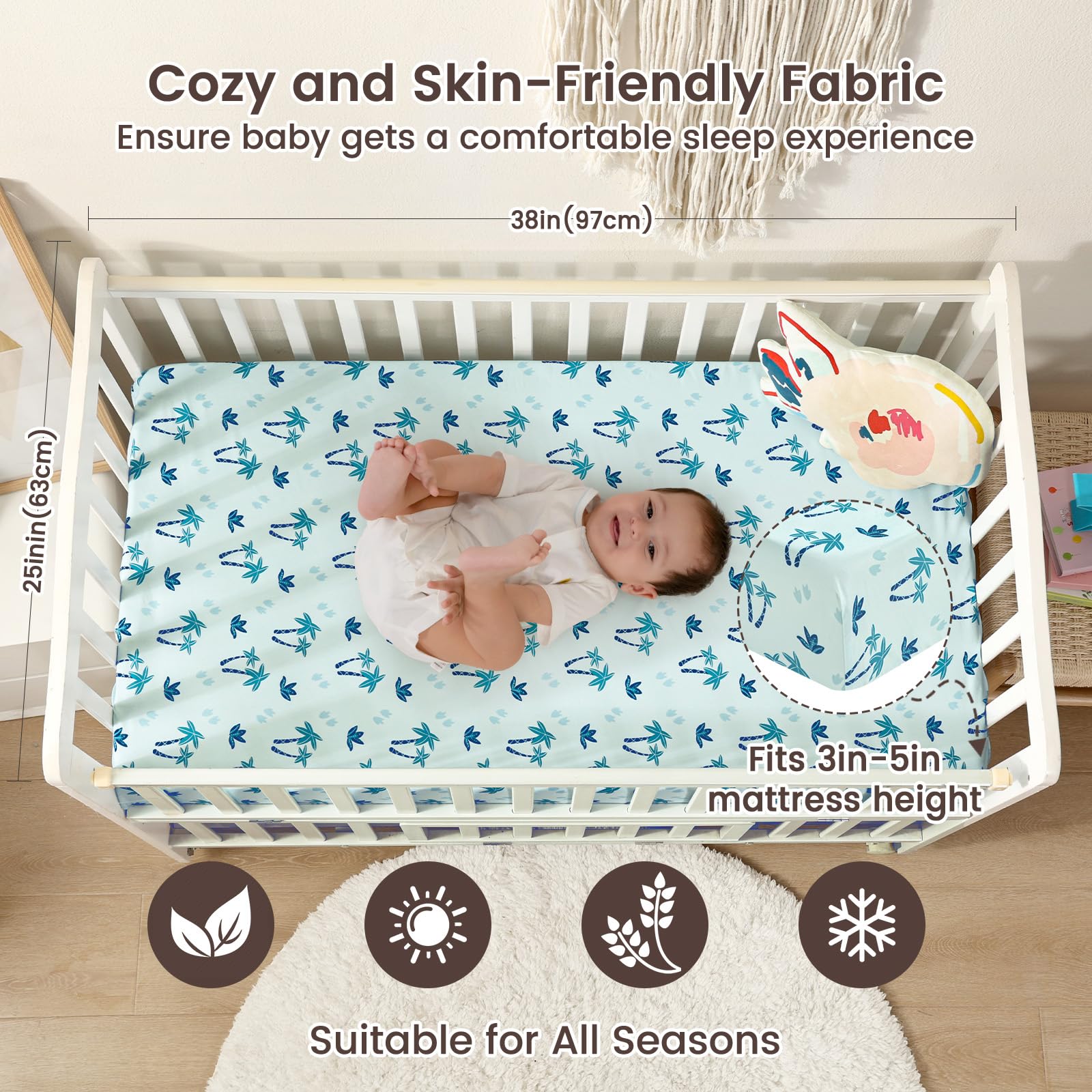 David's Kids dinosaur blue pattern image highlights unisex nursery style