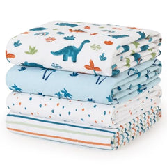 David's Kids dinosaur blue swaddle blanket close-up shows soft cotton for gentle wrapping.
