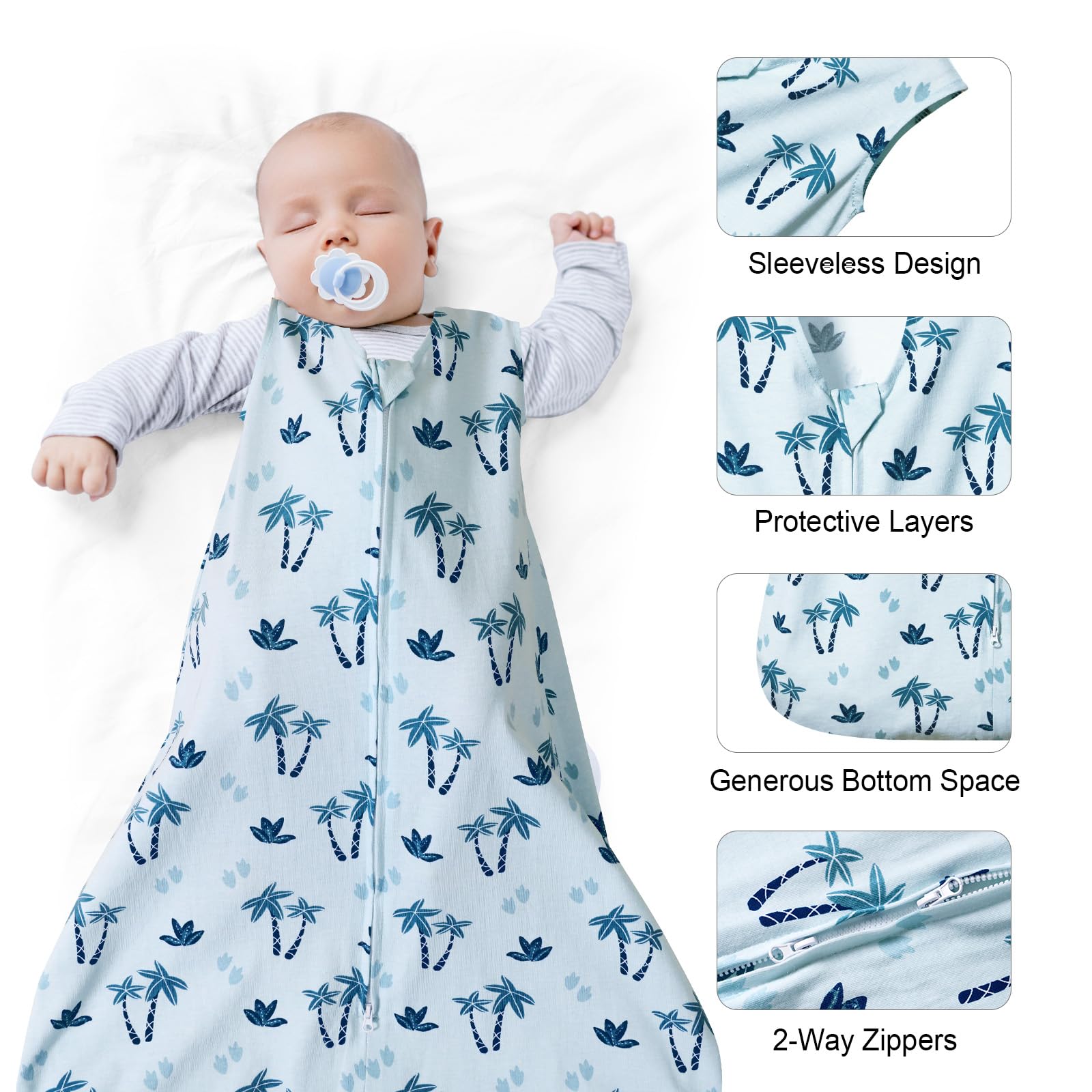 David's Kids dinosaur sleep sack 2-way zipper for easy changes.