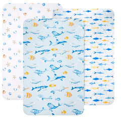 David's Kids mini crib sheets in whale pattern, soft and cozy for baby.