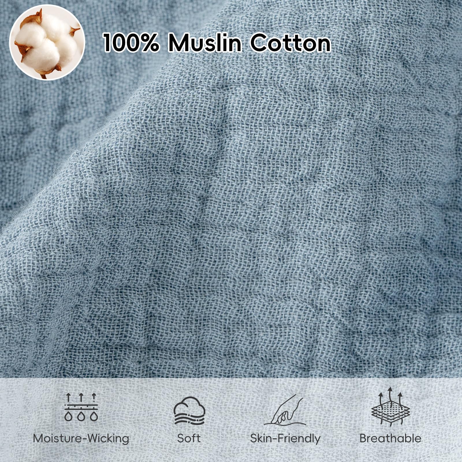 David's Kids muslin cotton texture close-up highlights breathable softness for warm nights.