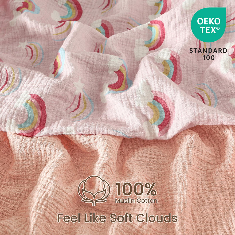 David's Kids rainbow muslin sheets securely fit a standard crib mattress