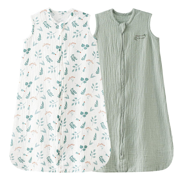 David's Kids muslin sleep sack forest front view, breathable and gentle for newborn comfort.