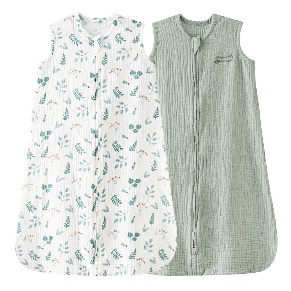 David's Kids muslin sleep sack forest front view, breathable and gentle for newborn comfort.