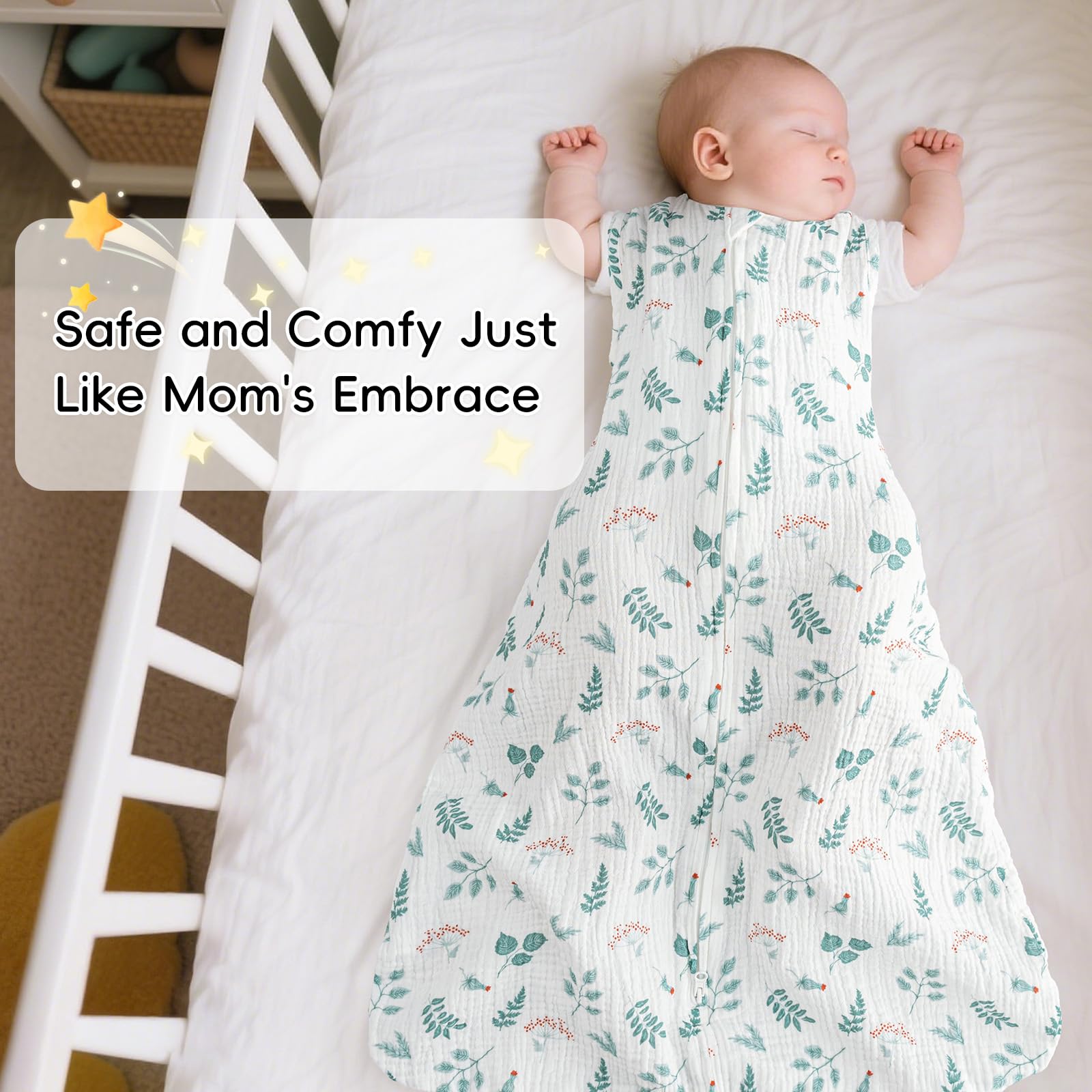 David's Kids sleep sack forest open zip, easy diaper changes with 2-way zipper