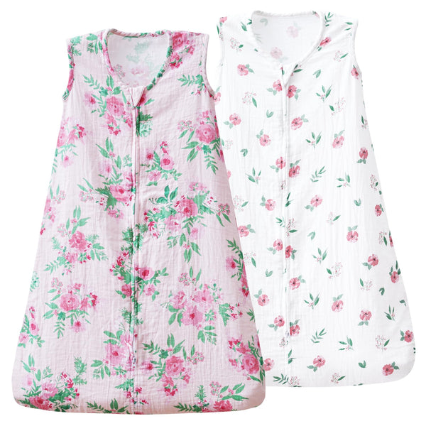 David's Kids muslin sleep sack front view highlighting breathable 100% cotton fabric.