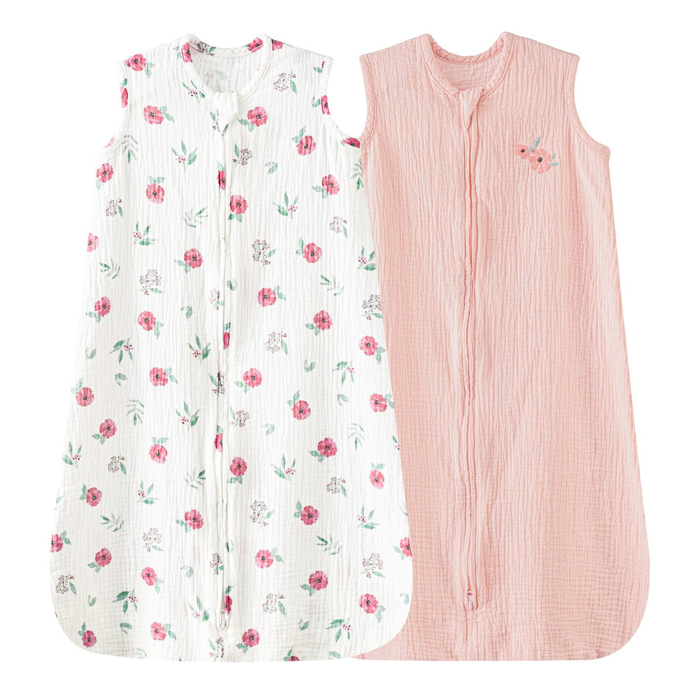  david's kids muslin sleep sack pink floral front view, breathable summer comfort