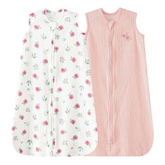  david's kids muslin sleep sack pink floral front view, breathable summer comfort