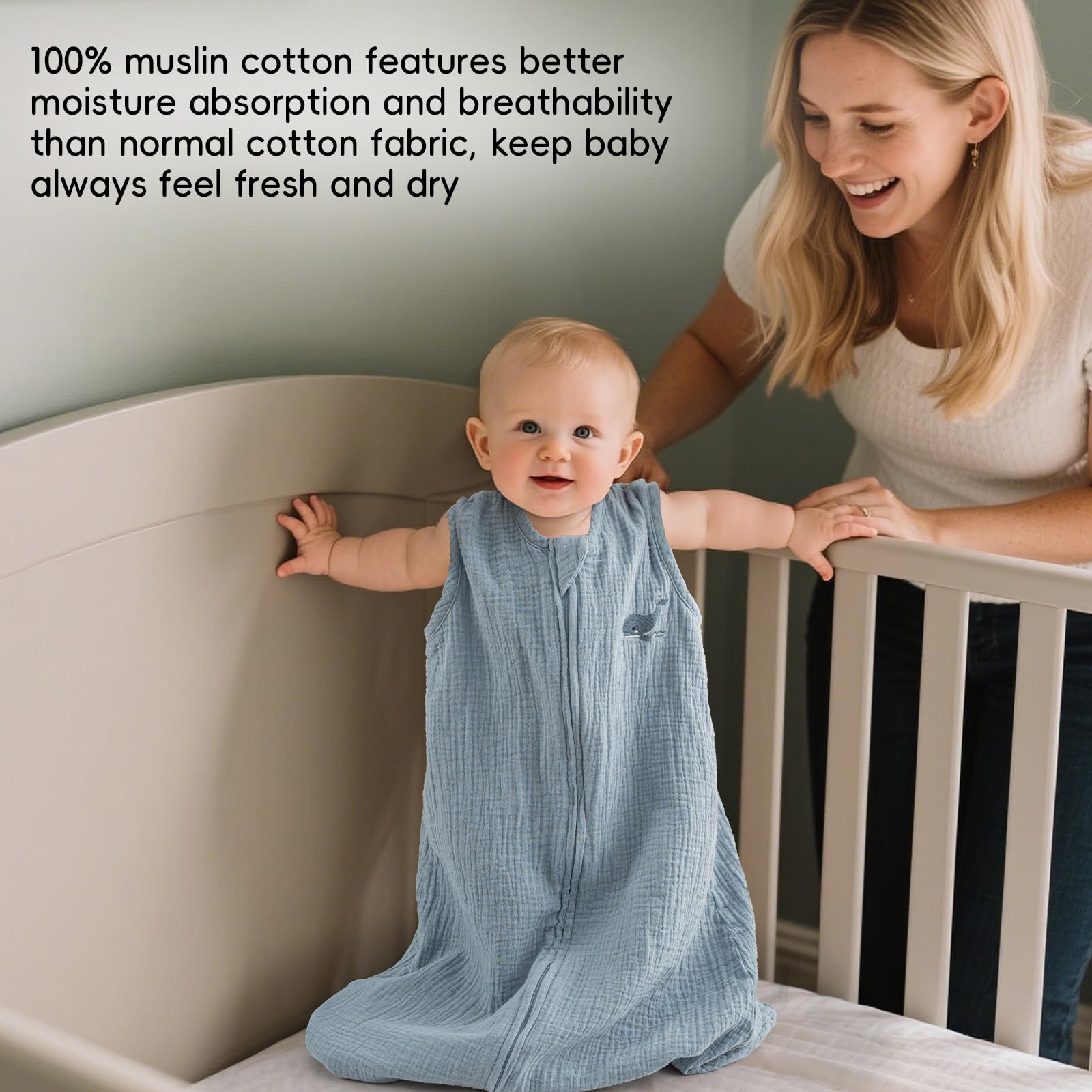 Davids Kids muslin sleep sack durable fabric with zipper guard protects delicate skin