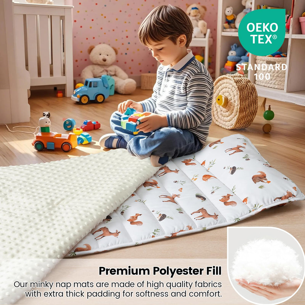 David's Kids nap mat with removable pillow for easy washing.