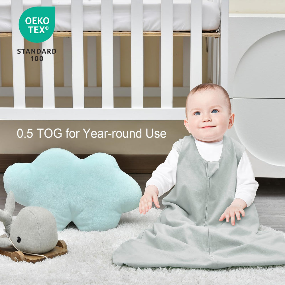 David's Kids blue sleep sack for 0-6 months showing breathable fabric