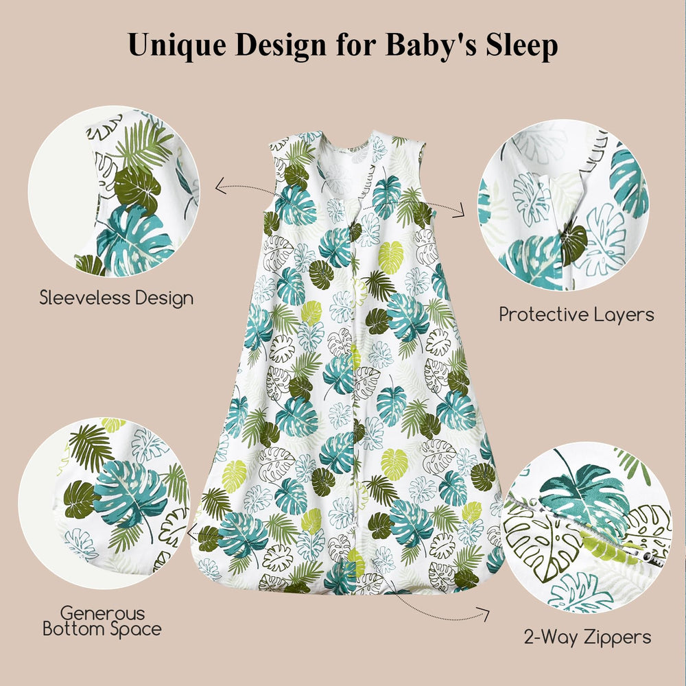 David's Kids sleep sack size chart highlights S-XL options for growing toddlers.