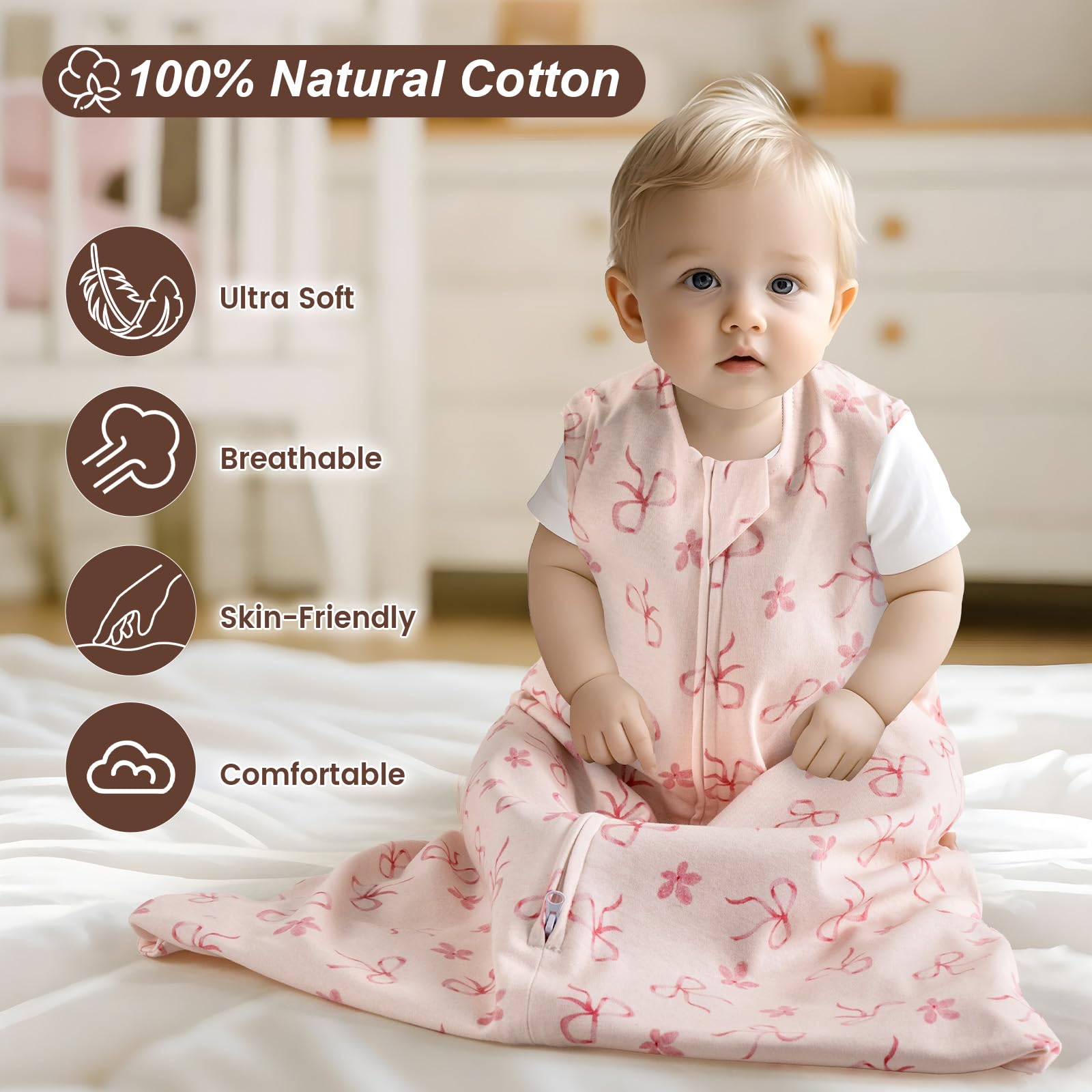 David's Kids sleep sack shows two-way zipper for easy diaper changes