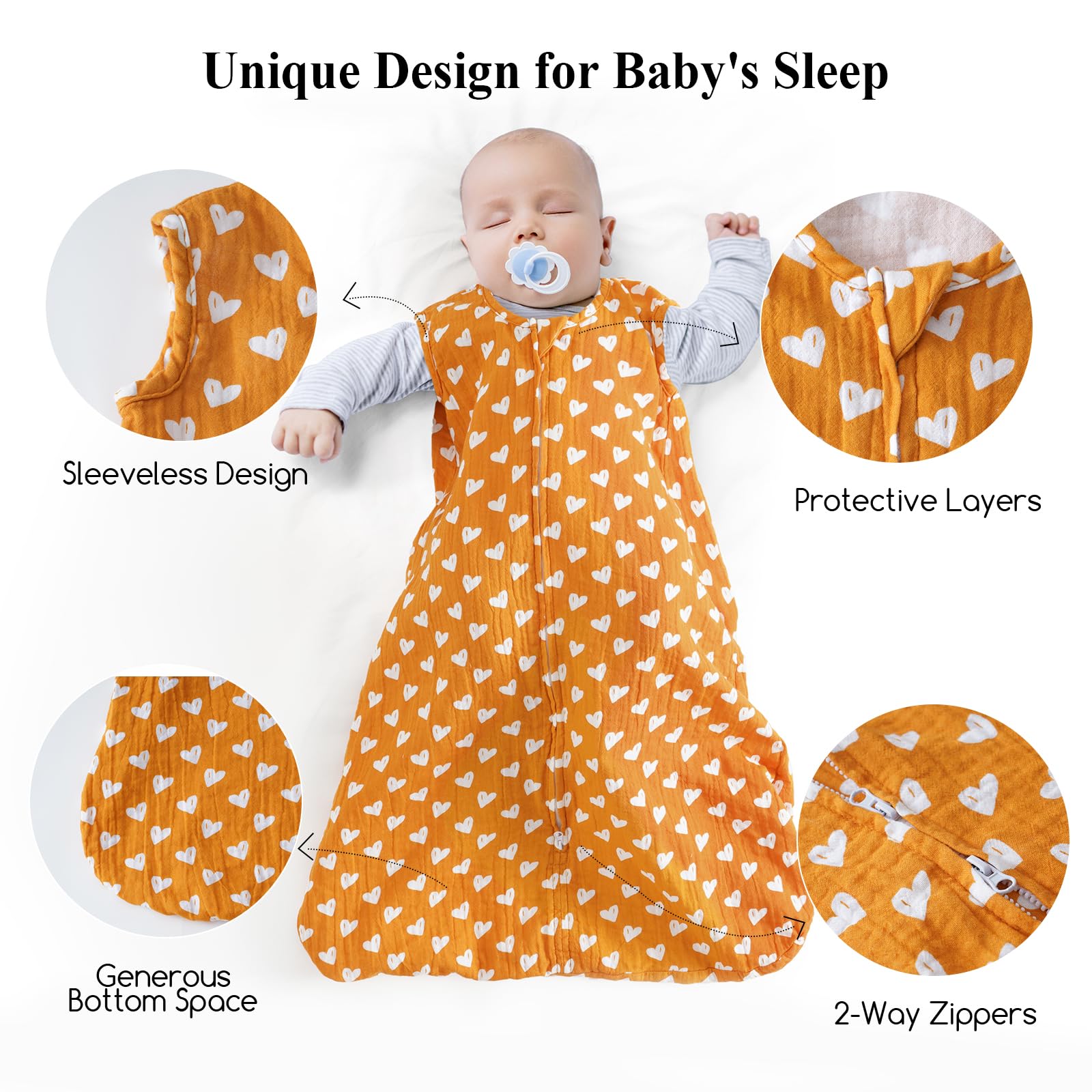 David's Kids sleeveless design allows arm movement and easy rolling.