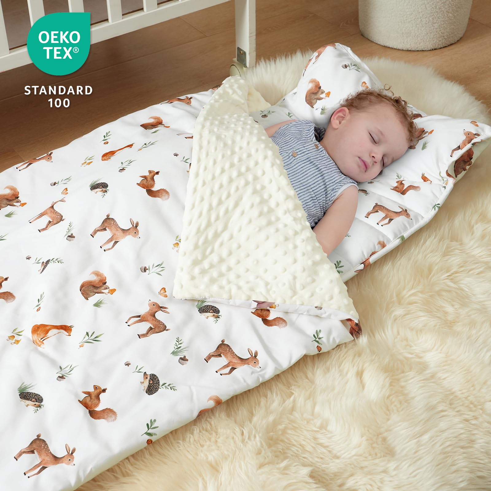 David's Kids nap mat opened with handle, ready for cozy preschool nap time.
