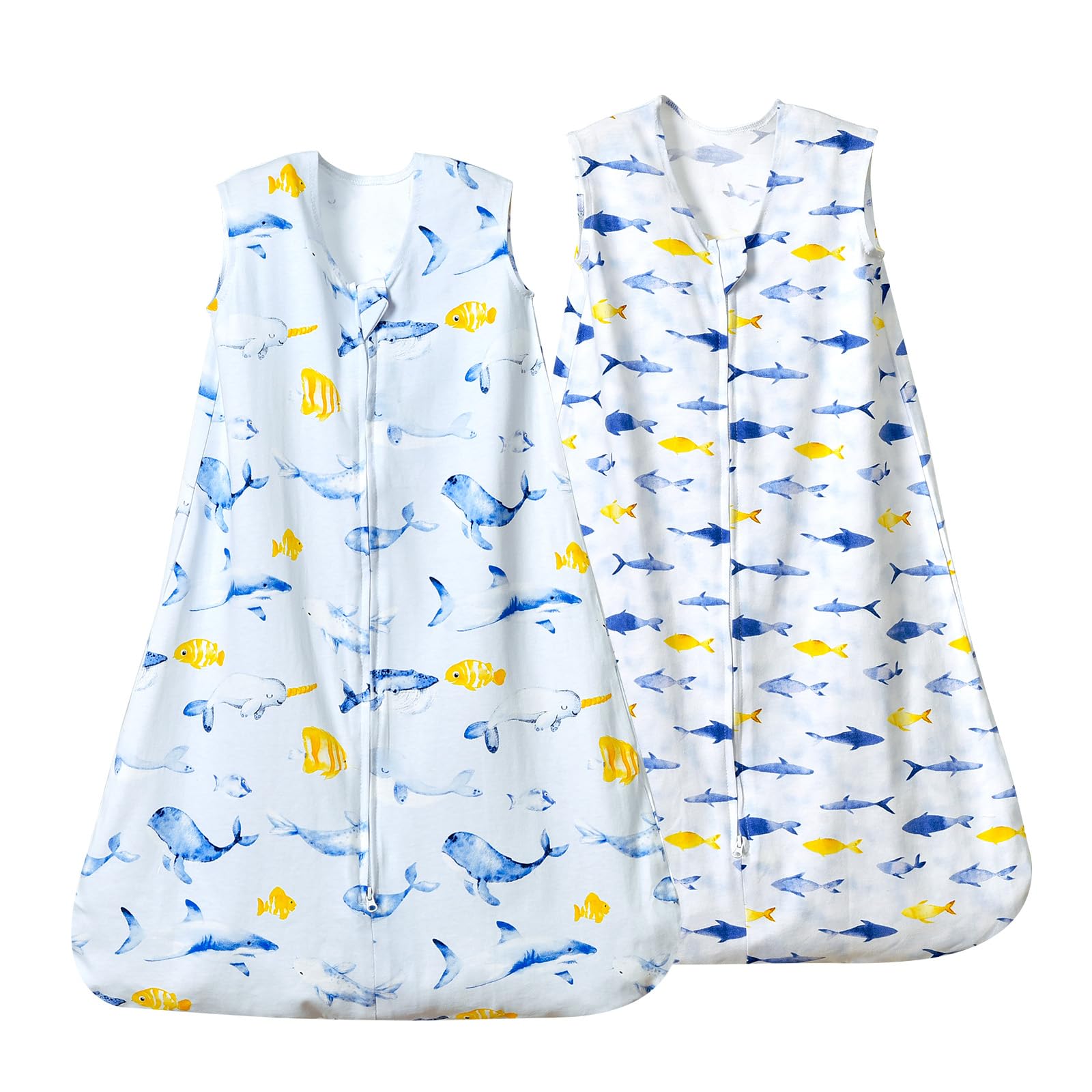 David's Kids whale sleep sack front view shows soft organic cotton for gentle baby wear.