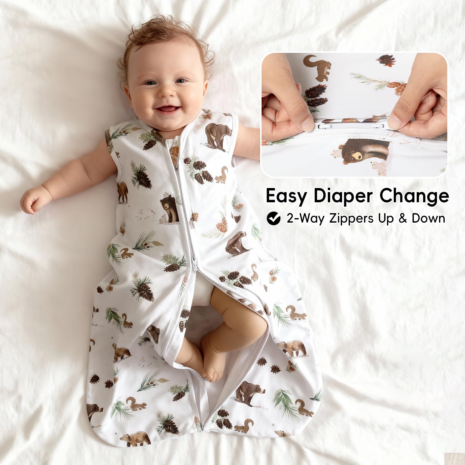 David's Kids Woodland Sleep Sack leg room image; extra space for kicking.