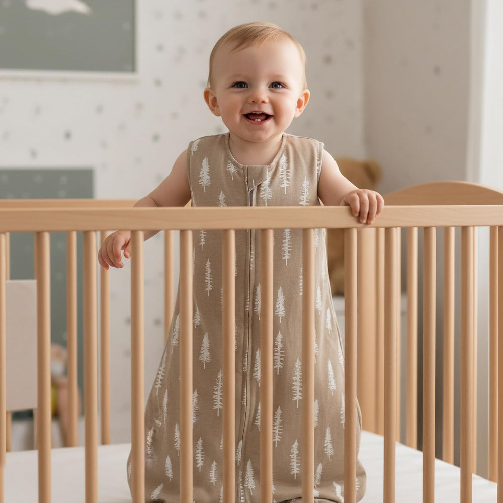 David's Kids Woodland Sleep Sack side view; extra leg room supports natural movement.