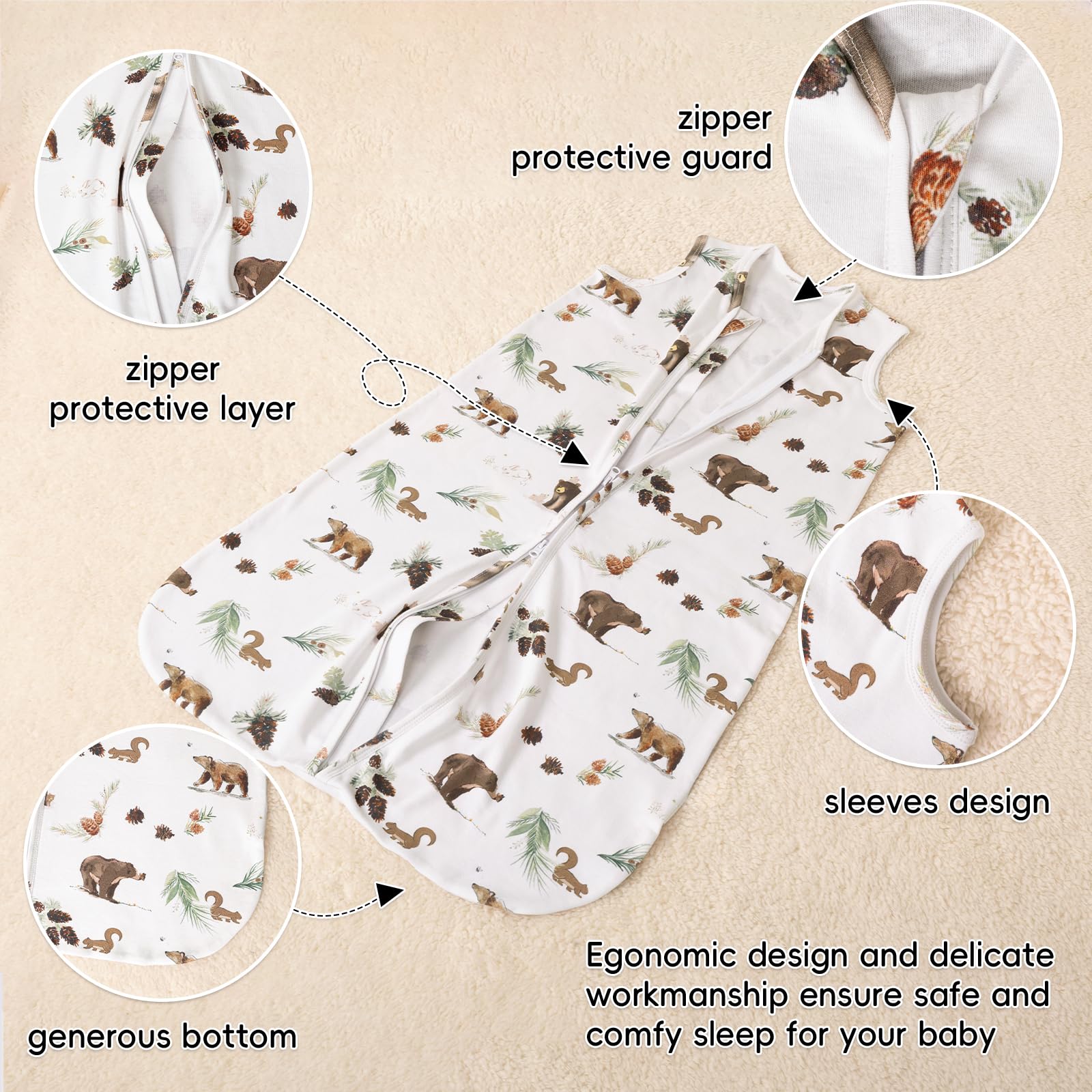 David's Kids Sleep Sack zipper detail; durable 2-way zipper with protective guard.