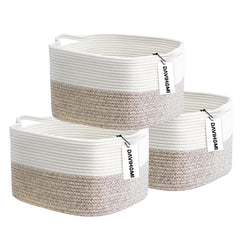 DAVIHOMI 3Pack small woven cotton rope basket with handles for easy transport