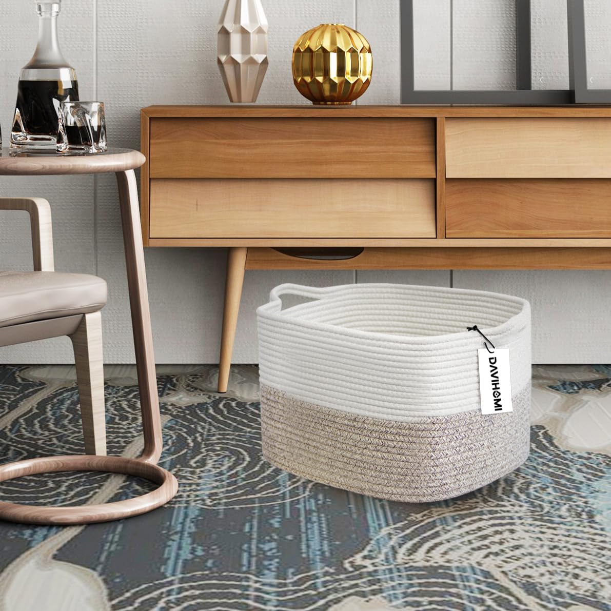 DAVIHOMI large 13.5 x 11 x 9.5 inch basket for living room organization