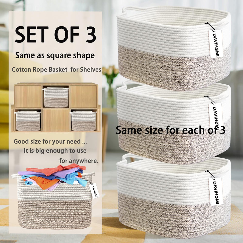 DAVIHOMI rectangular storage basket with bottom composite for sturdy shape