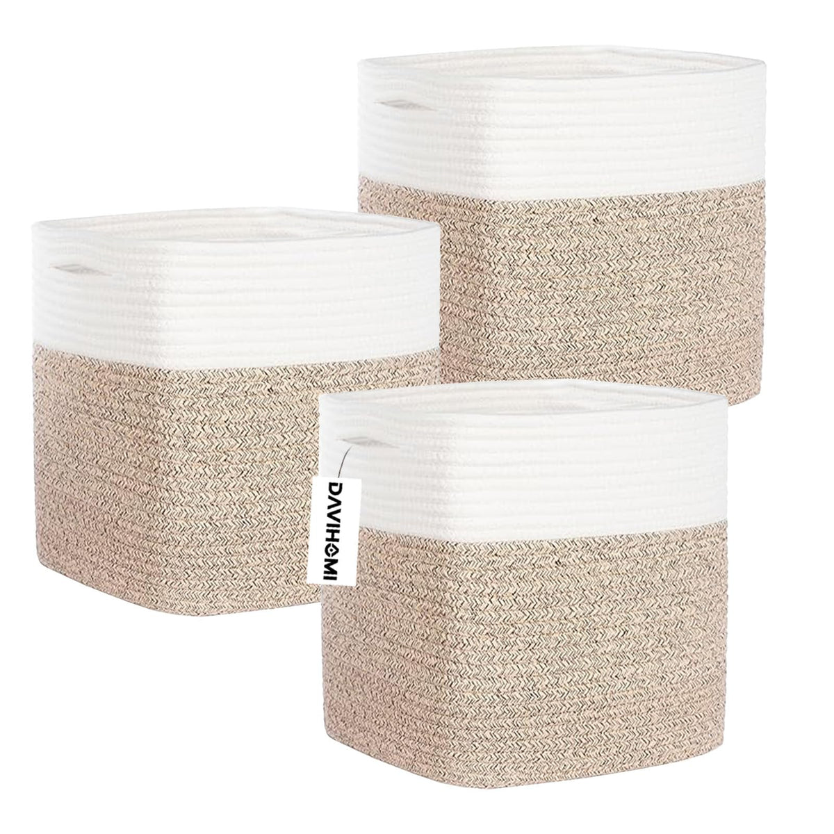 DAVIHOMI 11-inch brown storage cubes on a shelf, sturdy and space-efficient.