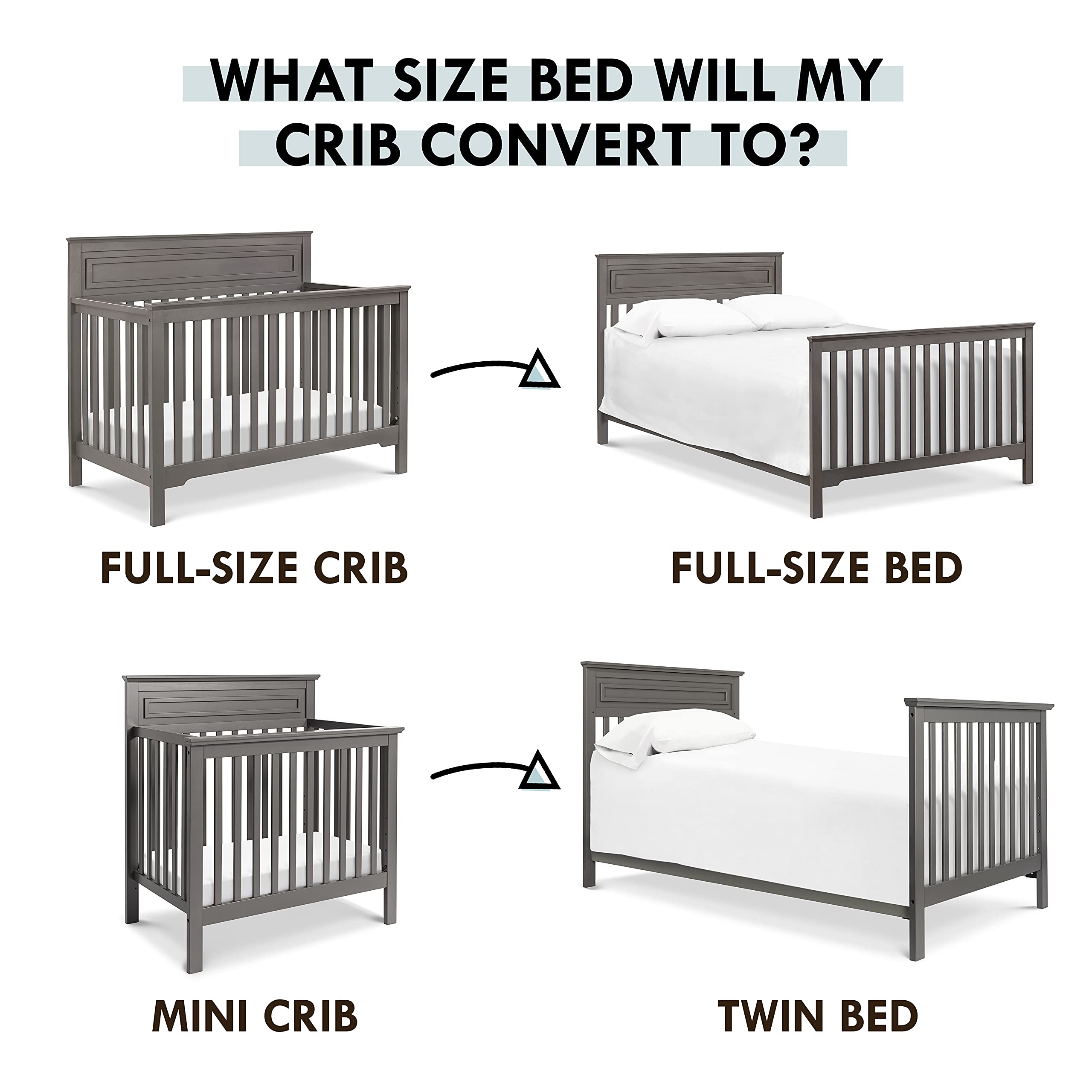 DaVinci hidden hardware rails help convert mini cribs to a twin bed safely.
