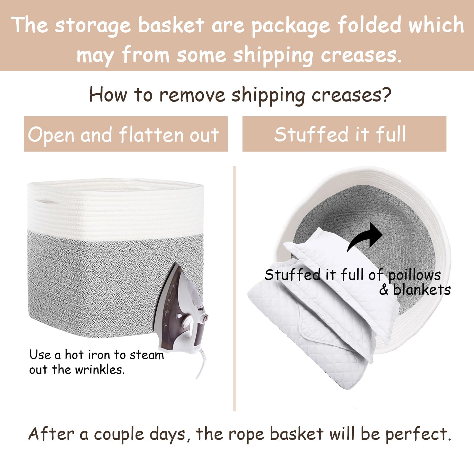 3-pack DAVIHOMI cotton rope basket inside view, demonstrates sturdy shape for toy storage.