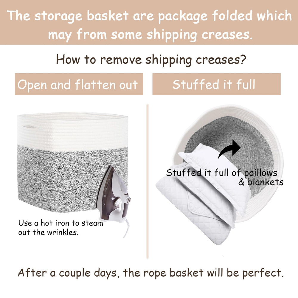 3-pack DAVIHOMI cotton rope basket inside view, demonstrates sturdy shape for toy storage.