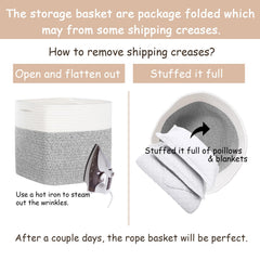 3-pack DAVIHOMI cotton rope basket inside view, demonstrates sturdy shape for toy storage.