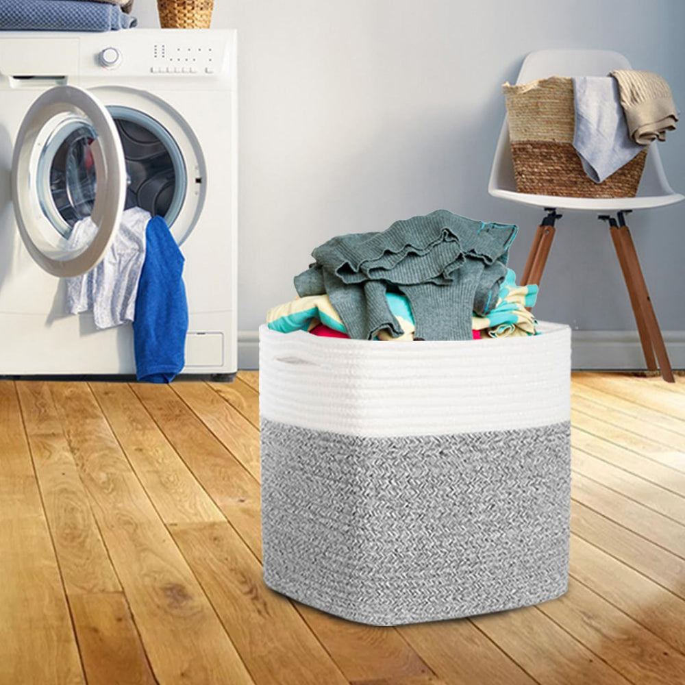DAVIHOMI cotton rope basket toy bin grey, kid-friendly storage option.