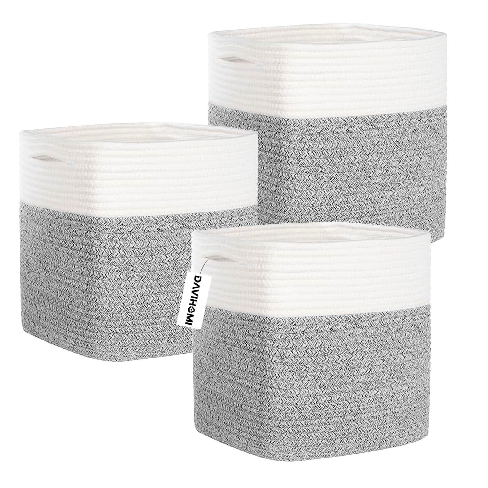 DAVIHOMI cube storage bin 11-inch grey front view, ideal for shelf organization.