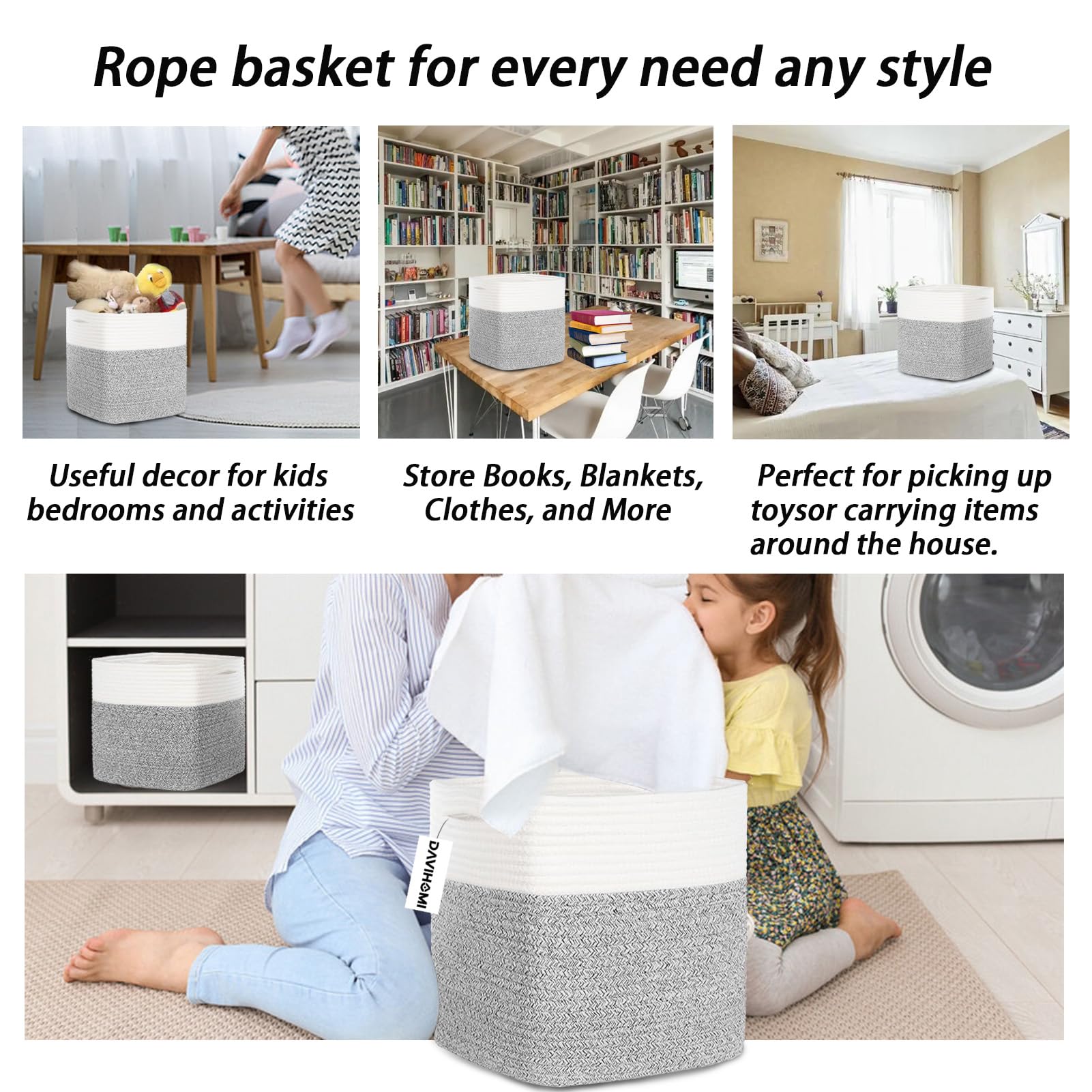 DAVIHOMI cube storage bin 11-inch grey open-top, easy access to items.