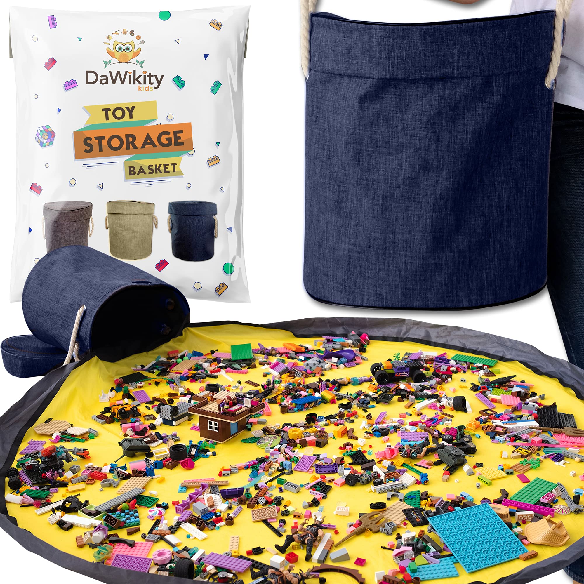 DaWikity Kids toy storage basket for building bricks keeps playroom organized.