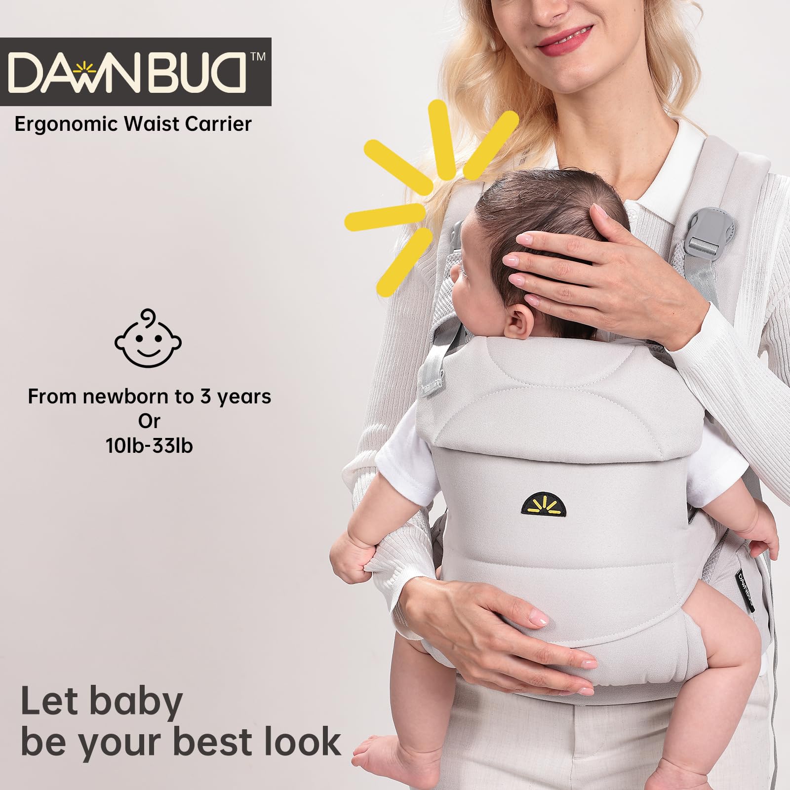 Dawnbud ergonomic head support keeps your baby safe as they grow.