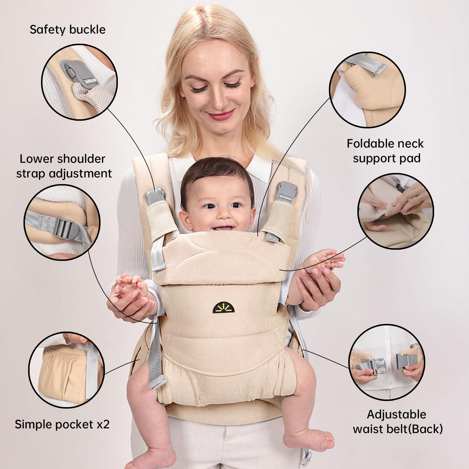 Dawnbud facing-out option in beige carrier for supervision