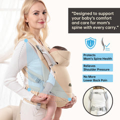 Dawnbud infant facing-in view in beige carrier