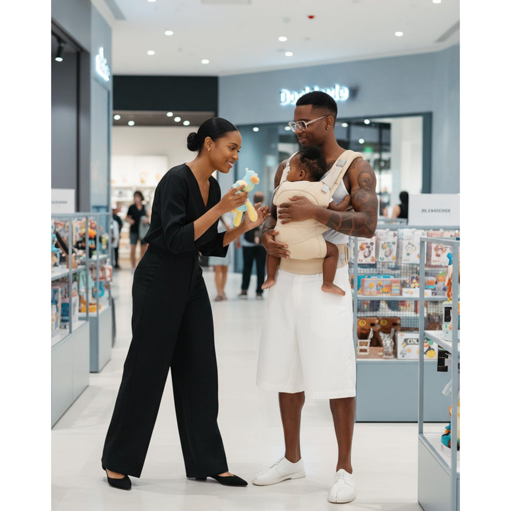 Dawnbud travel-ready beige baby carrier for on-the-go use