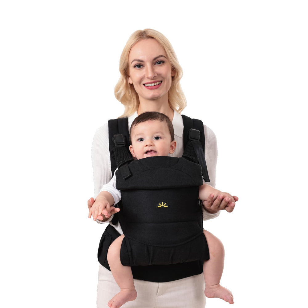 Dawnbud Weightless C01 carrier in black provides plush comfort for newborns and toddlers.
