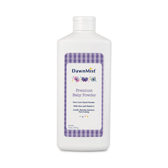 DawnMist premium baby powder bottle with dispensing cap for easy, mess-free application.