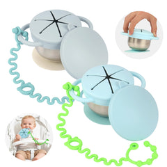 Daximo 2-pack toddler snack cups in light blue with suction base for mess-free snacks